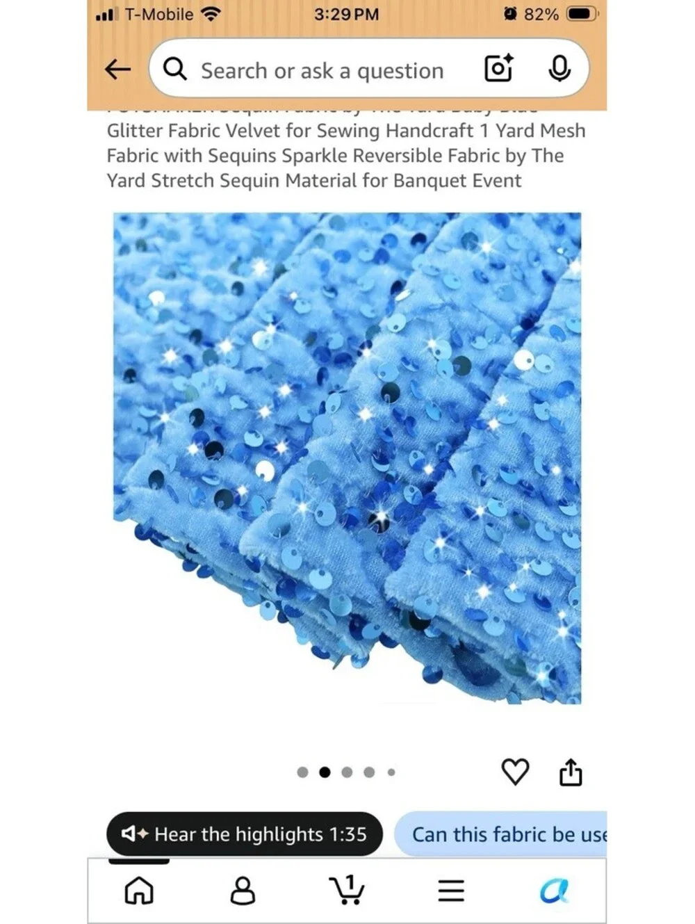 FOTSHARER Sequin Fabric by The Yard Baby Blue 2 Yards New